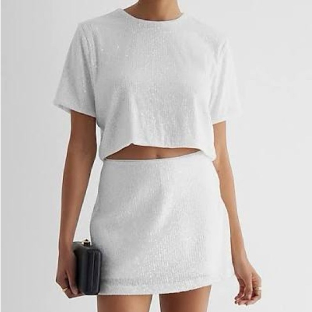 Express White Sequin Top